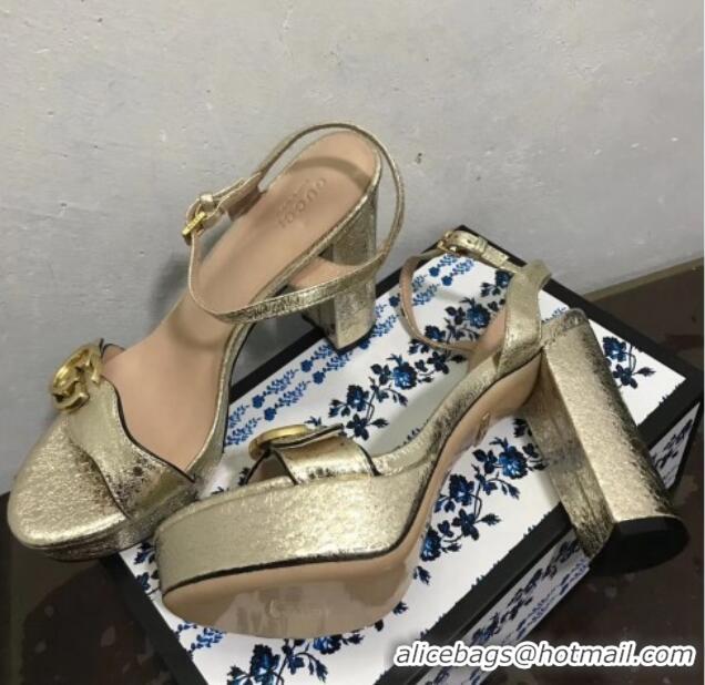 Good Looking Gucci Leather Wave Platform Sandals 10.5cm Gold 319034