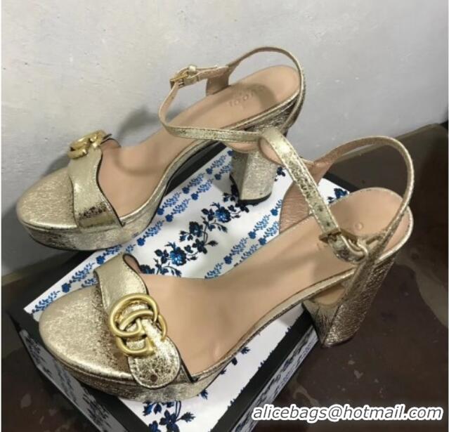 Good Looking Gucci Leather Wave Platform Sandals 10.5cm Gold 319034