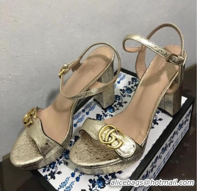 Good Looking Gucci Leather Wave Platform Sandals 10.5cm Gold 319034