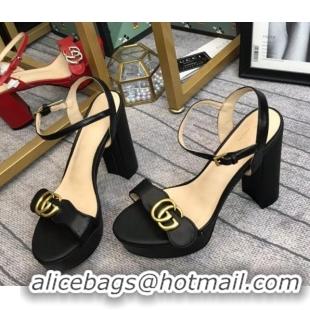 Buy Discount Gucci Leather Wave Platform Sandals 10.5cm Black 319036