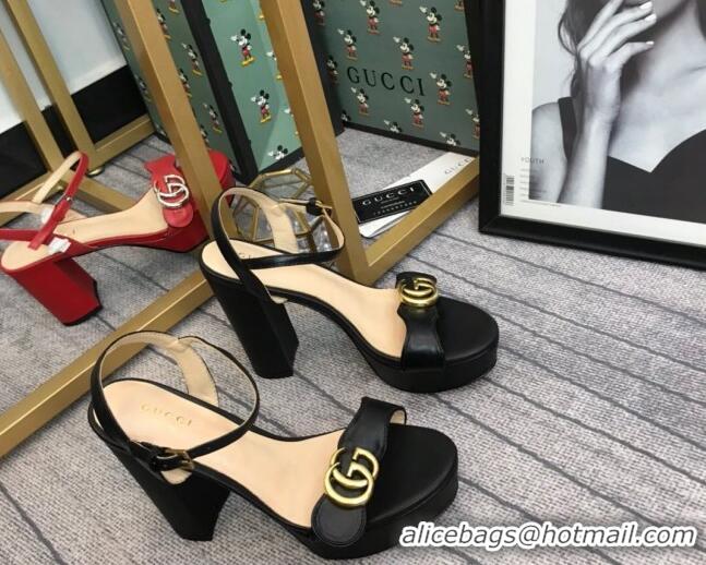 Buy Discount Gucci Leather Wave Platform Sandals 10.5cm Black 319036