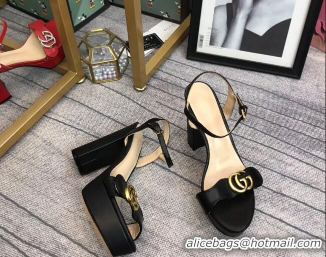 Buy Discount Gucci Leather Wave Platform Sandals 10.5cm Black 319036