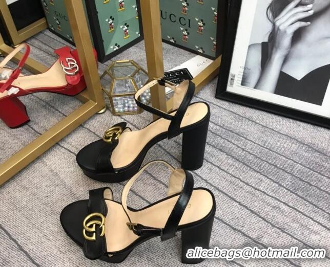 Buy Discount Gucci Leather Wave Platform Sandals 10.5cm Black 319036