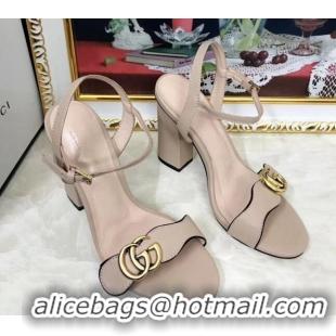 Top Design Gucci Leather Wave Heel Sandals 10cm Nude 319037