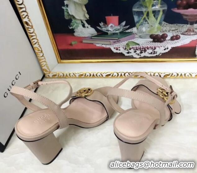 Top Design Gucci Leather Wave Heel Sandals 10cm Nude 319037