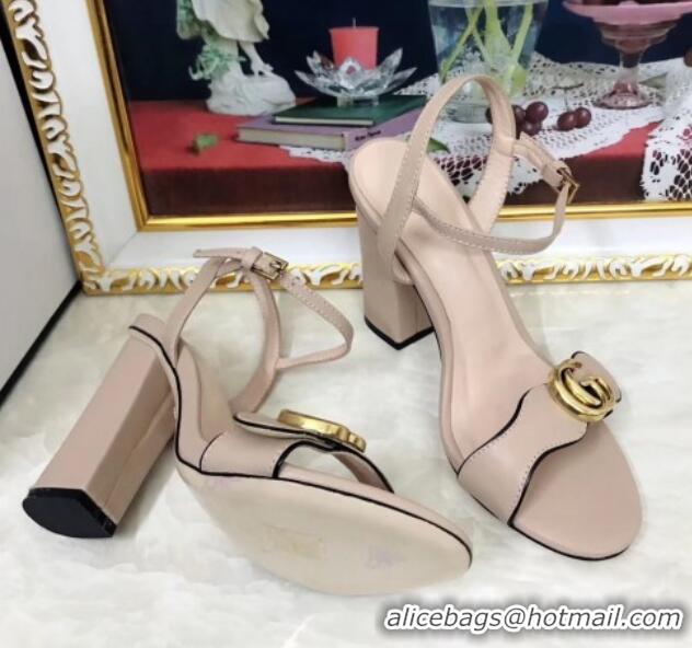 Top Design Gucci Leather Wave Heel Sandals 10cm Nude 319037