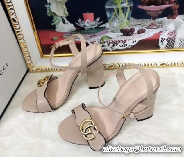 Top Design Gucci Leather Wave Heel Sandals 10cm Nude 319037