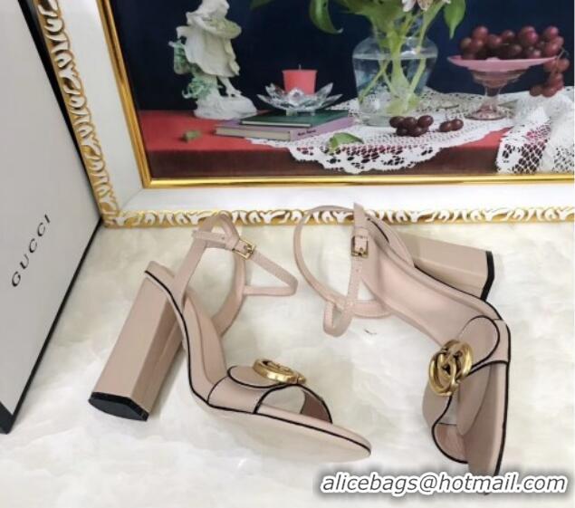 Top Design Gucci Leather Wave Heel Sandals 10cm Nude 319037