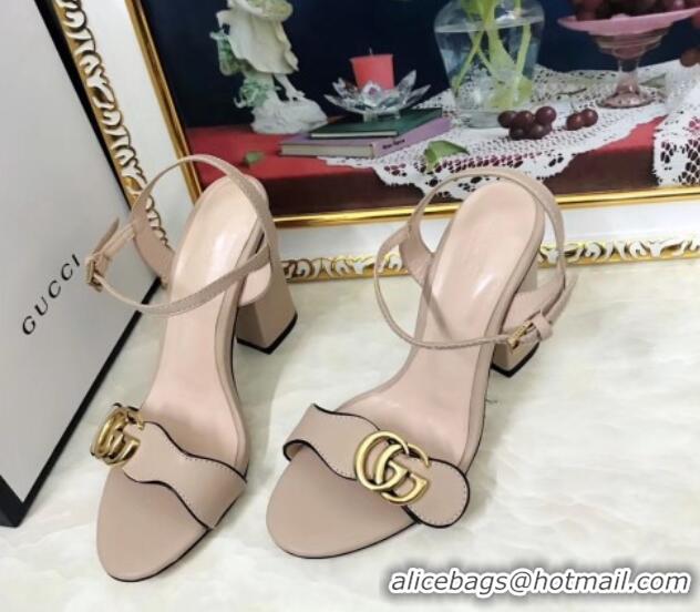 Top Design Gucci Leather Wave Heel Sandals 10cm Nude 319037