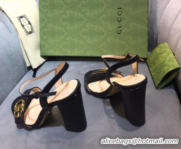 Top Grade Gucci Leather Wave Heel Sandals 10cm Black 319038