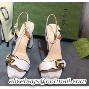 Luxury Gucci Leather Wave Heel Sandals 10cm White 319039