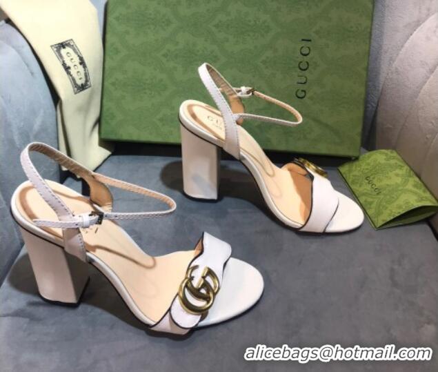 Luxury Gucci Leather Wave Heel Sandals 10cm White 319039