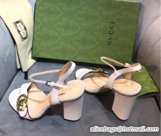 Luxury Gucci Leather Wave Heel Sandals 10cm White 319039