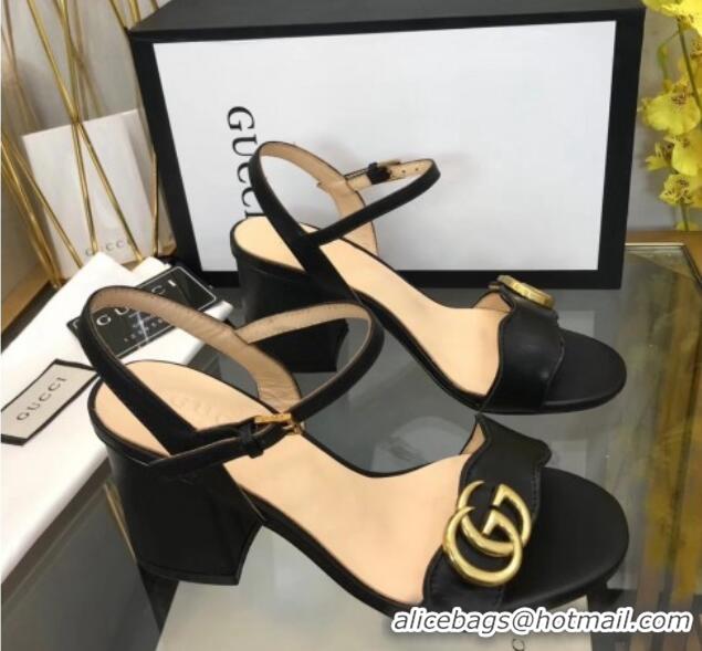 Best Product Gucci Leather Wave Heel Sandals 7.5cm Black 319041