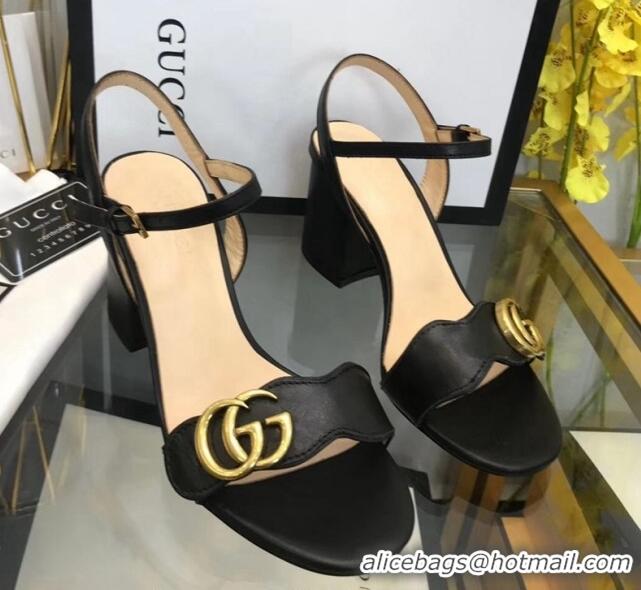 Best Product Gucci Leather Wave Heel Sandals 7.5cm Black 319041