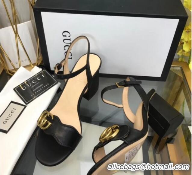 Best Product Gucci Leather Wave Heel Sandals 7.5cm Black 319041