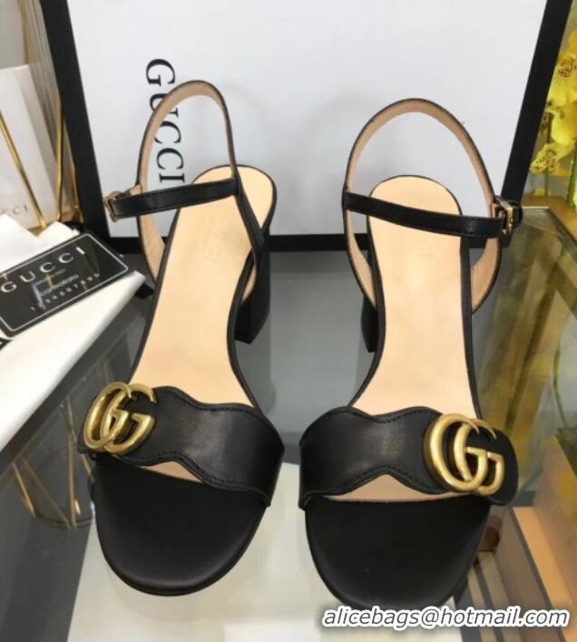 Best Product Gucci Leather Wave Heel Sandals 7.5cm Black 319041