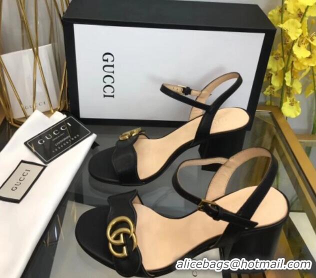 Best Product Gucci Leather Wave Heel Sandals 7.5cm Black 319041