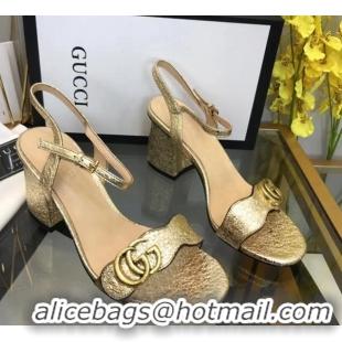 Shop Duplicate Gucci Leather Wave Heel Sandals 7.5cm Gold 319042