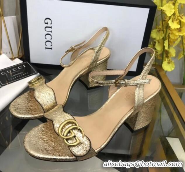 Shop Duplicate Gucci Leather Wave Heel Sandals 7.5cm Gold 319042