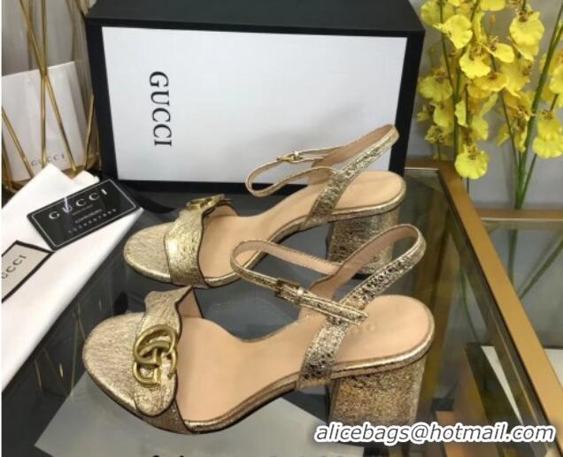 Shop Duplicate Gucci Leather Wave Heel Sandals 7.5cm Gold 319042