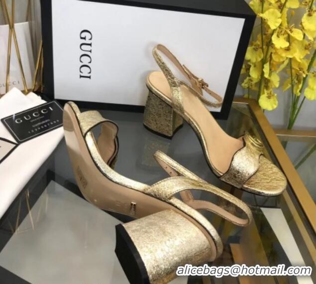 Shop Duplicate Gucci Leather Wave Heel Sandals 7.5cm Gold 319042