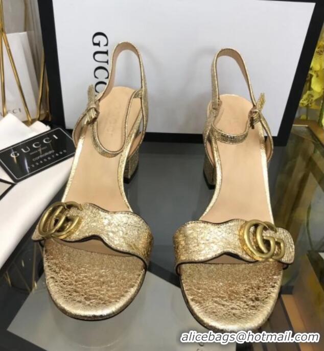 Shop Duplicate Gucci Leather Wave Heel Sandals 7.5cm Gold 319042