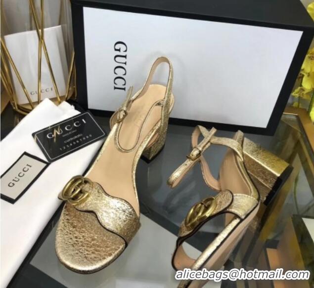 Shop Duplicate Gucci Leather Wave Heel Sandals 7.5cm Gold 319042