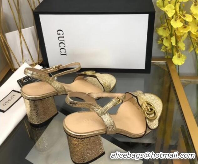 Shop Duplicate Gucci Leather Wave Heel Sandals 7.5cm Gold 319042