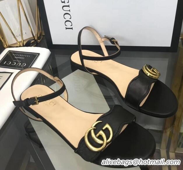 Unique Style Gucci Leather Wave Flat Sandals Black 319043