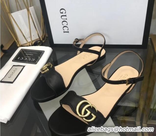 Unique Style Gucci Leather Wave Flat Sandals Black 319043