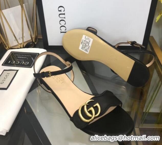 Unique Style Gucci Leather Wave Flat Sandals Black 319043