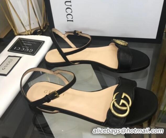 Unique Style Gucci Leather Wave Flat Sandals Black 319043