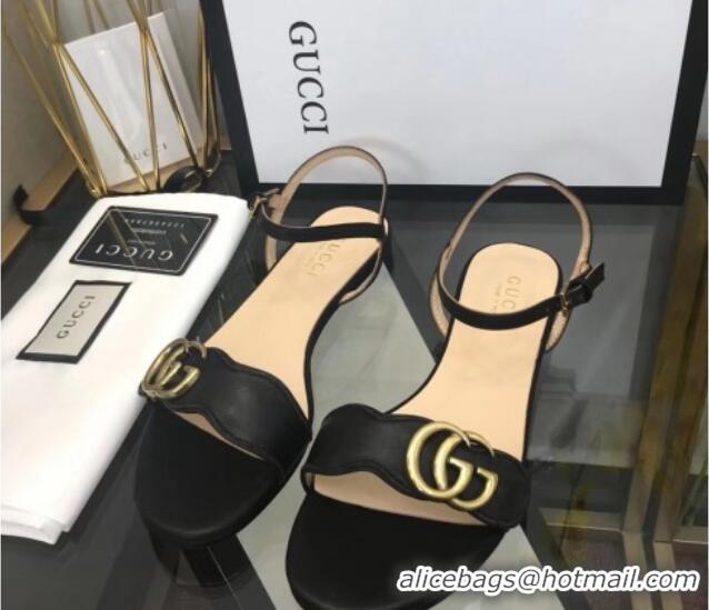 Unique Style Gucci Leather Wave Flat Sandals Black 319043