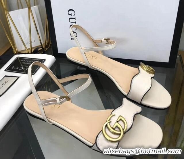 Discount Gucci Leather Wave Flat Sandals White 319044