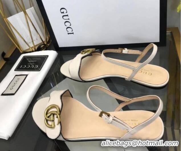 Discount Gucci Leather Wave Flat Sandals White 319044