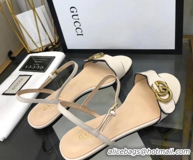 Discount Gucci Leather Wave Flat Sandals White 319044