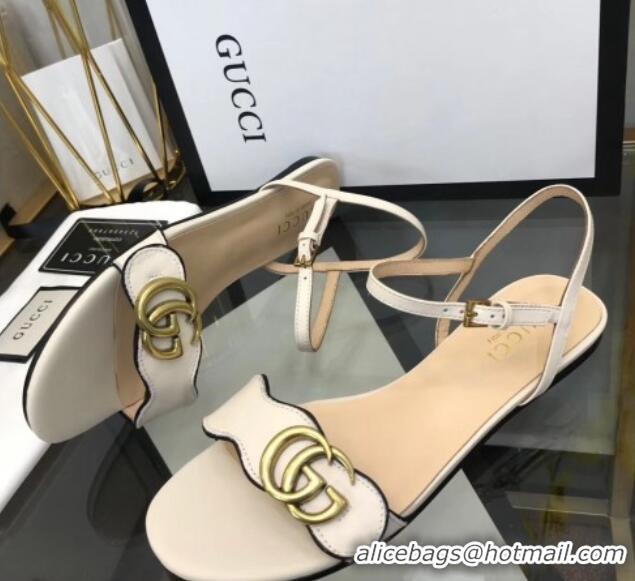 Discount Gucci Leather Wave Flat Sandals White 319044