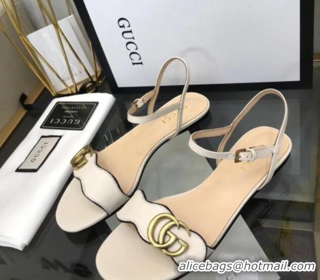 Discount Gucci Leather Wave Flat Sandals White 319044