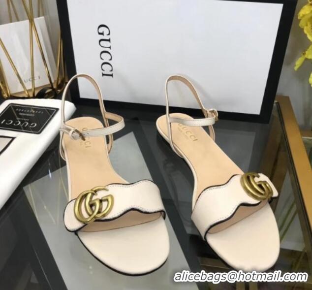 Discount Gucci Leather Wave Flat Sandals White 319044