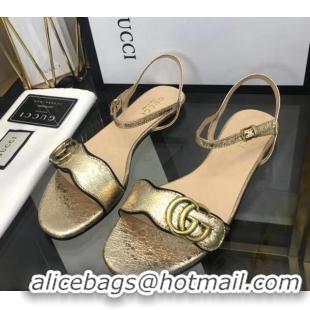 Lowest Price Gucci Leather Wave Flat Sandals Gold 319045