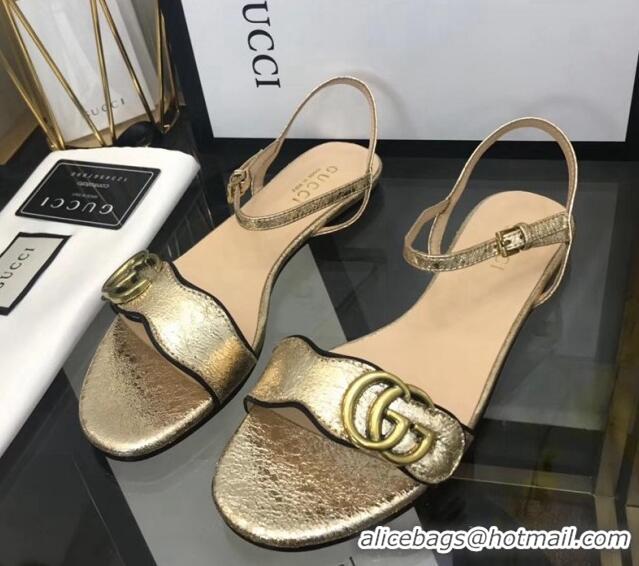 Lowest Price Gucci Leather Wave Flat Sandals Gold 319045