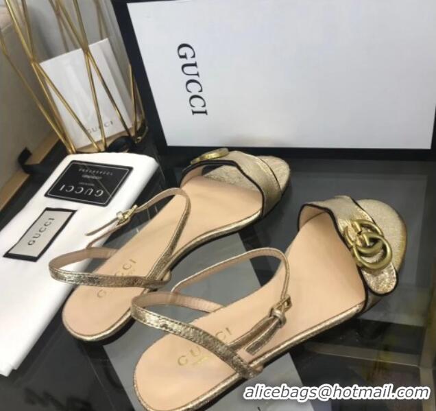 Lowest Price Gucci Leather Wave Flat Sandals Gold 319045