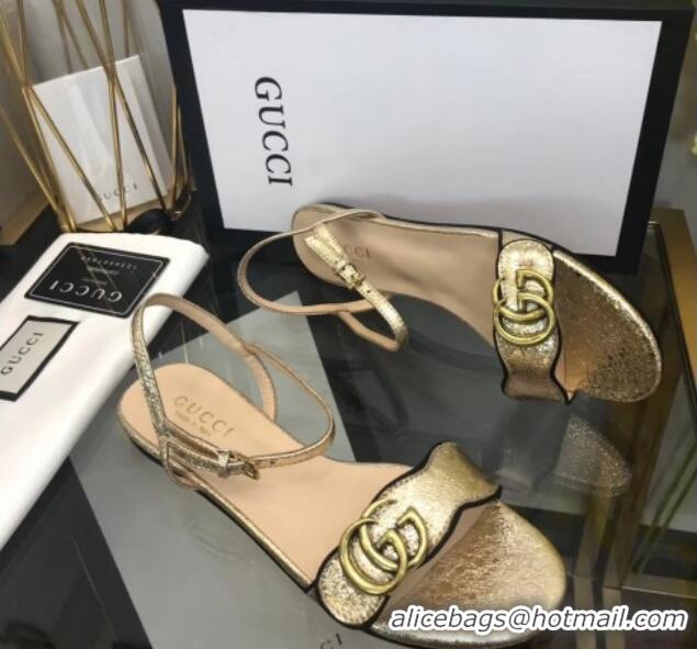 Lowest Price Gucci Leather Wave Flat Sandals Gold 319045