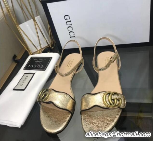 Lowest Price Gucci Leather Wave Flat Sandals Gold 319045