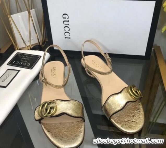 Lowest Price Gucci Leather Wave Flat Sandals Gold 319045