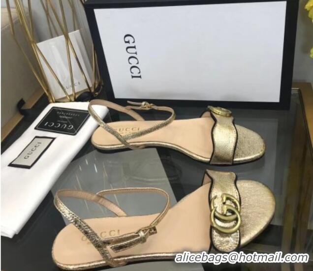 Lowest Price Gucci Leather Wave Flat Sandals Gold 319045