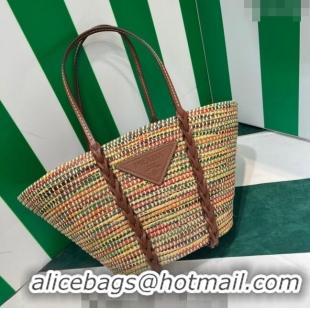 Buy Inexpensive Prada Straw and Leather Tote Bag 1BG312 Multicolor 2023