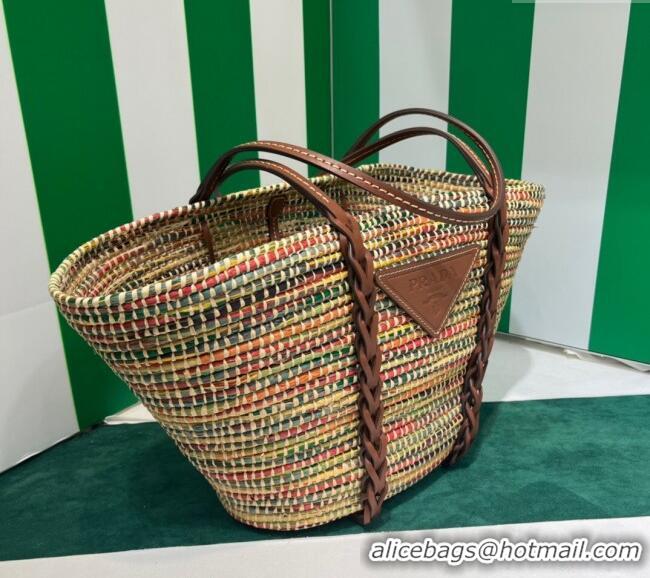 Buy Inexpensive Prada Straw and Leather Tote Bag 1BG312 Multicolor 2023