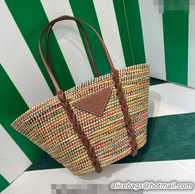 Buy Inexpensive Prada Straw and Leather Tote Bag 1BG312 Multicolor 2023